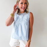 Contrast Mesh Yoke Top - Blue