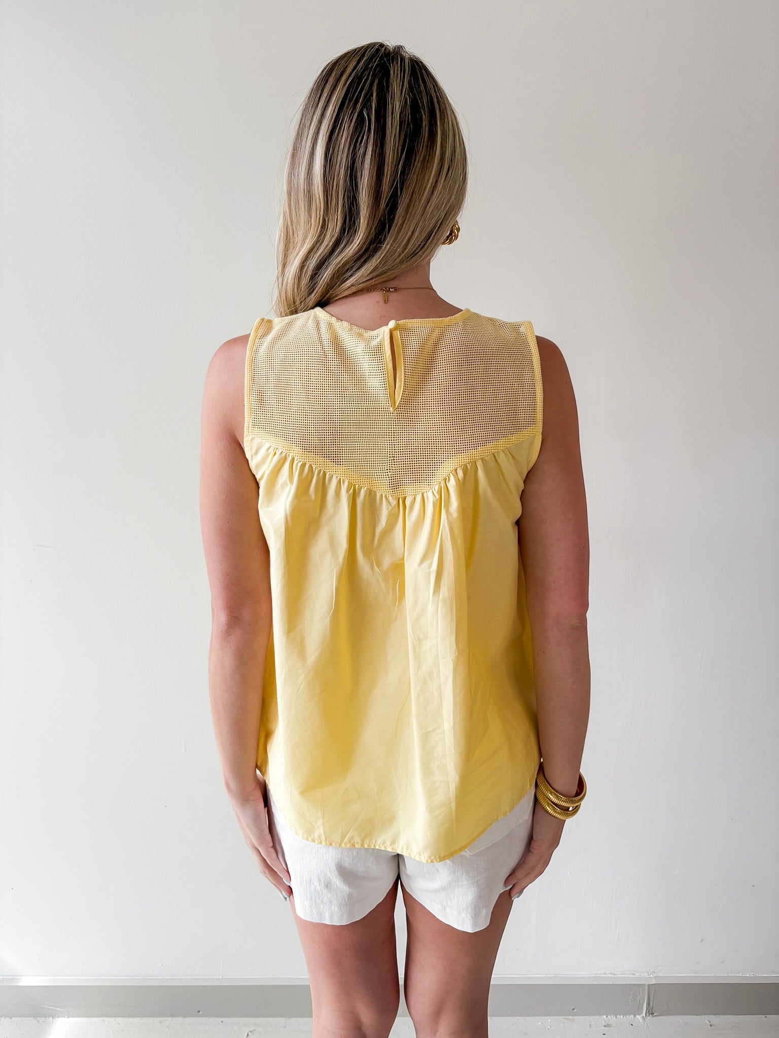 Contrast Mesh Yoke Top - Yellow