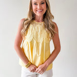 Contrast Mesh Yoke Top - Yellow