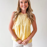 Contrast Mesh Yoke Top - Yellow