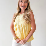 Contrast Mesh Yoke Top - Yellow