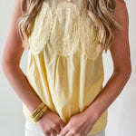 Contrast Mesh Yoke Top - Yellow