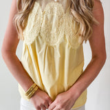Contrast Mesh Yoke Top - Yellow