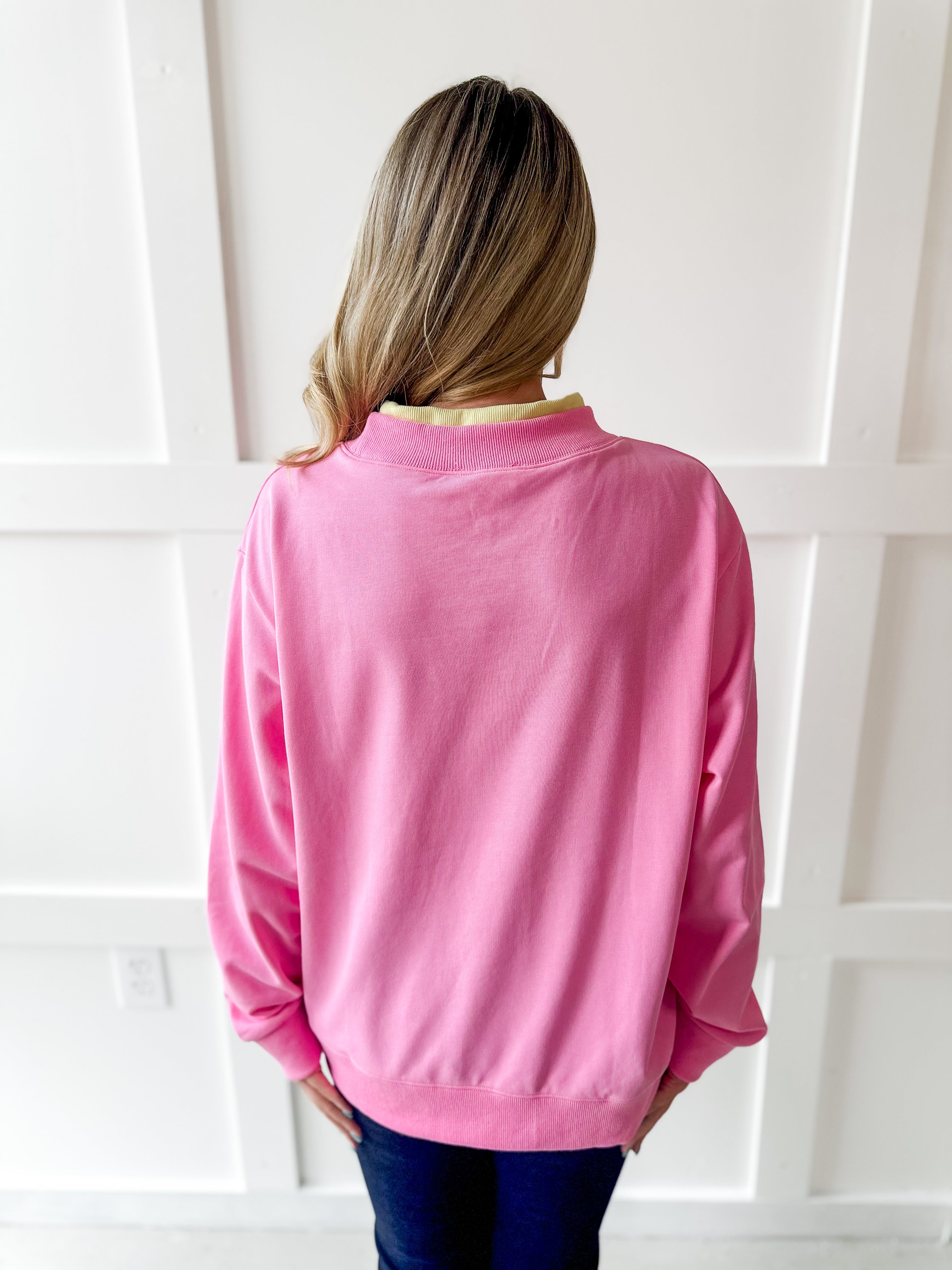 Contrast Mock Sweater- Pink/Yellow