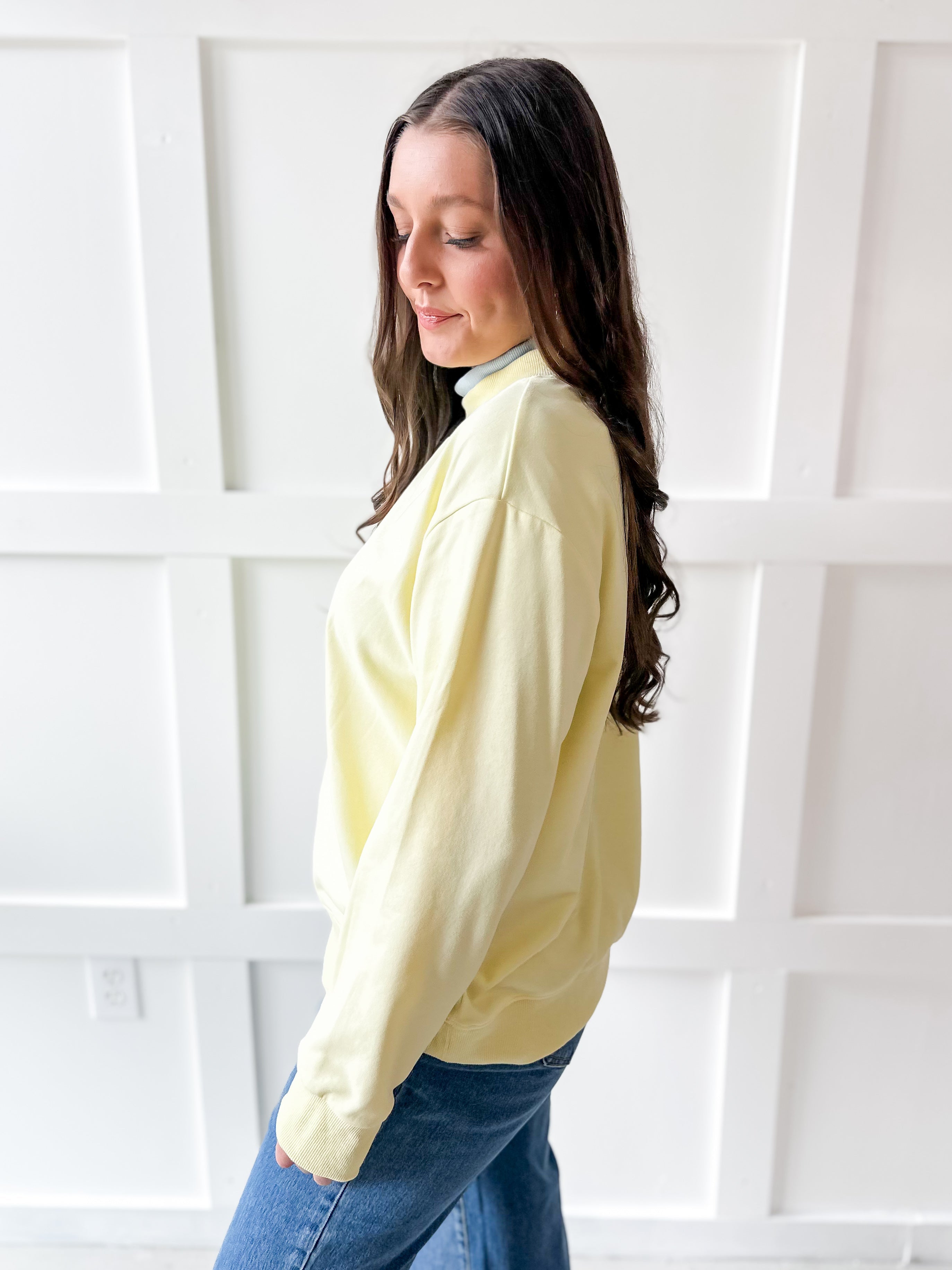 Contrast Mock Sweater- Yellow/Blue