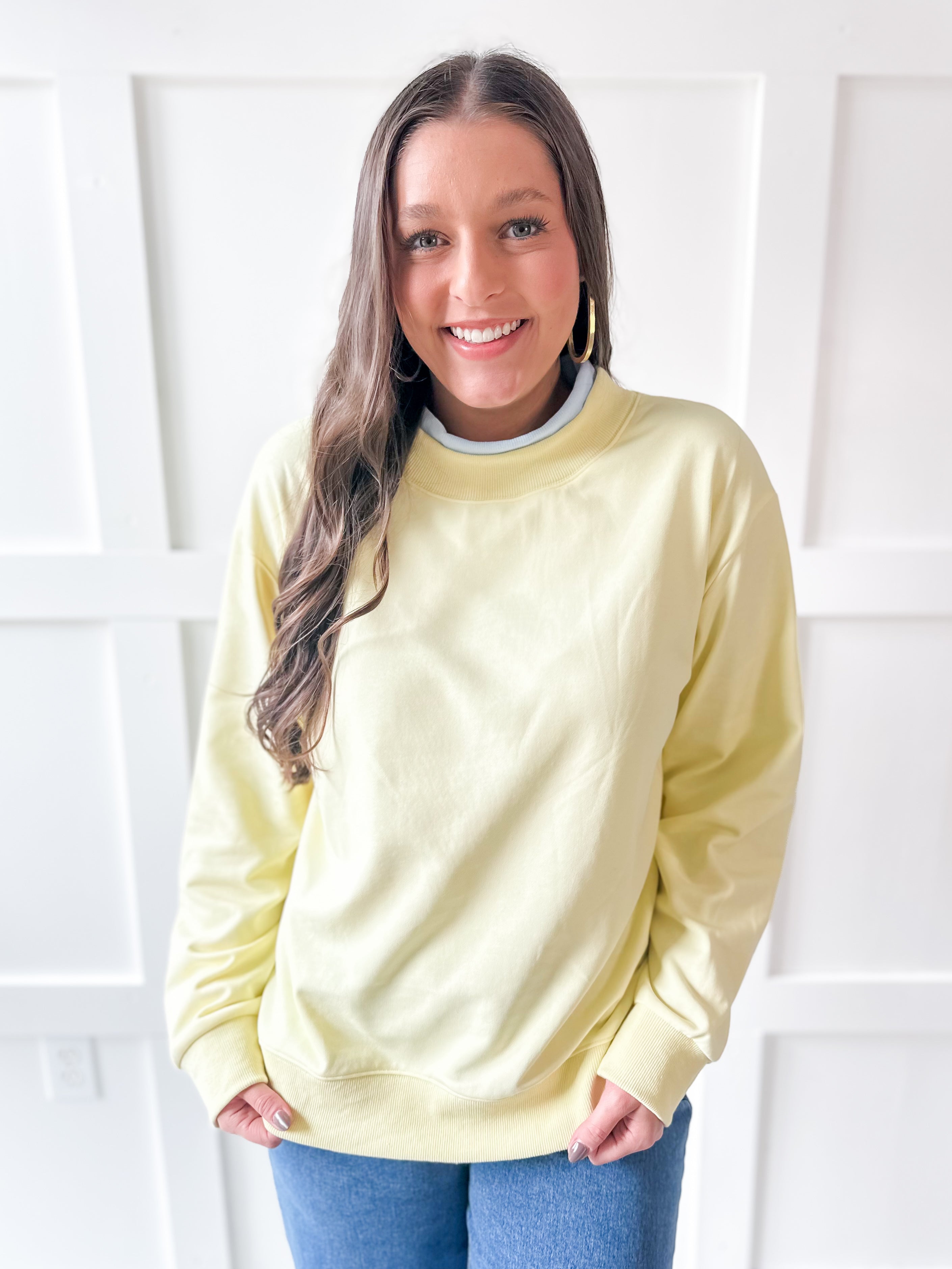 Contrast Mock Sweater- Yellow/Blue
