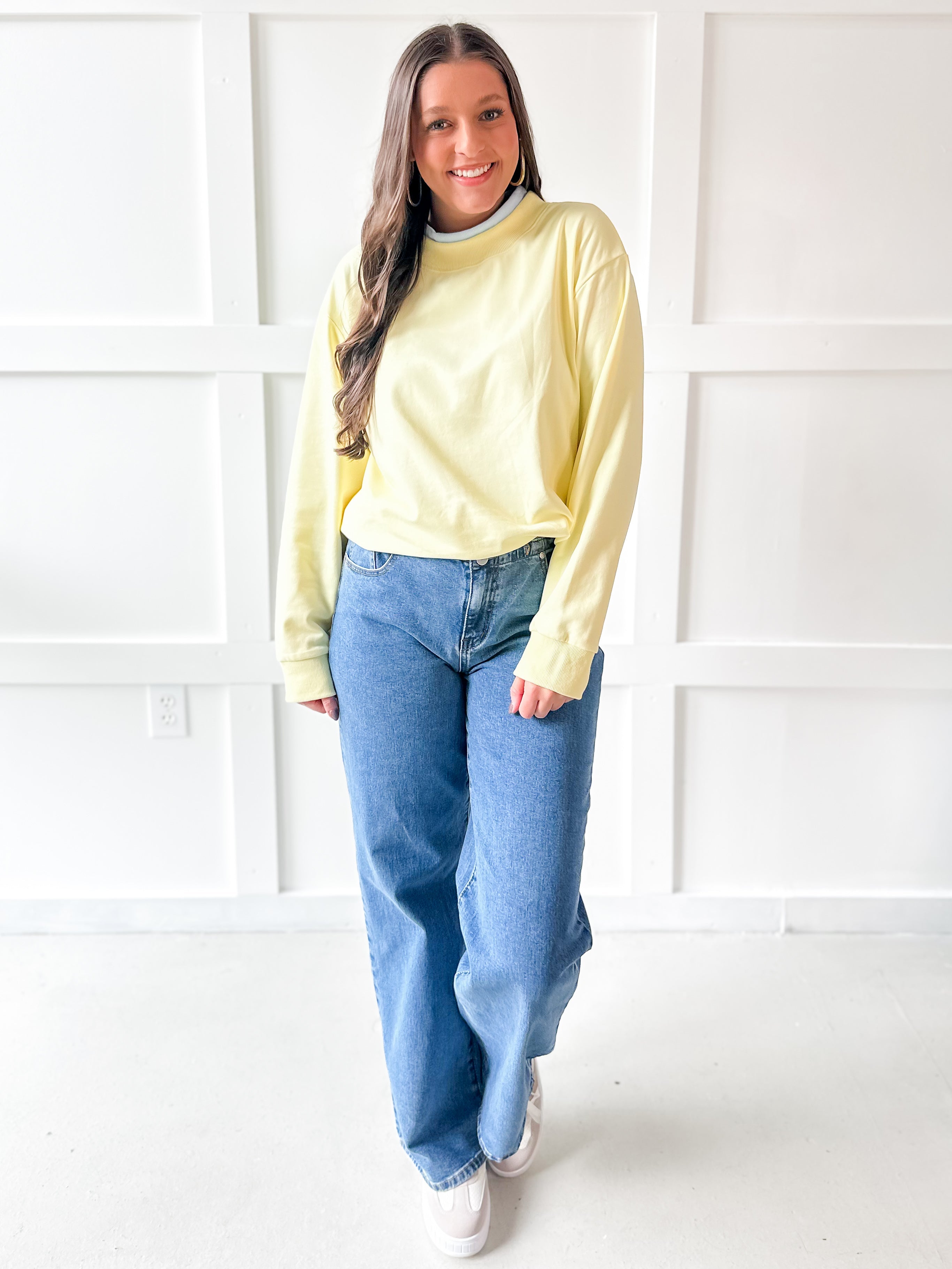 Contrast Mock Sweater- Yellow/Blue