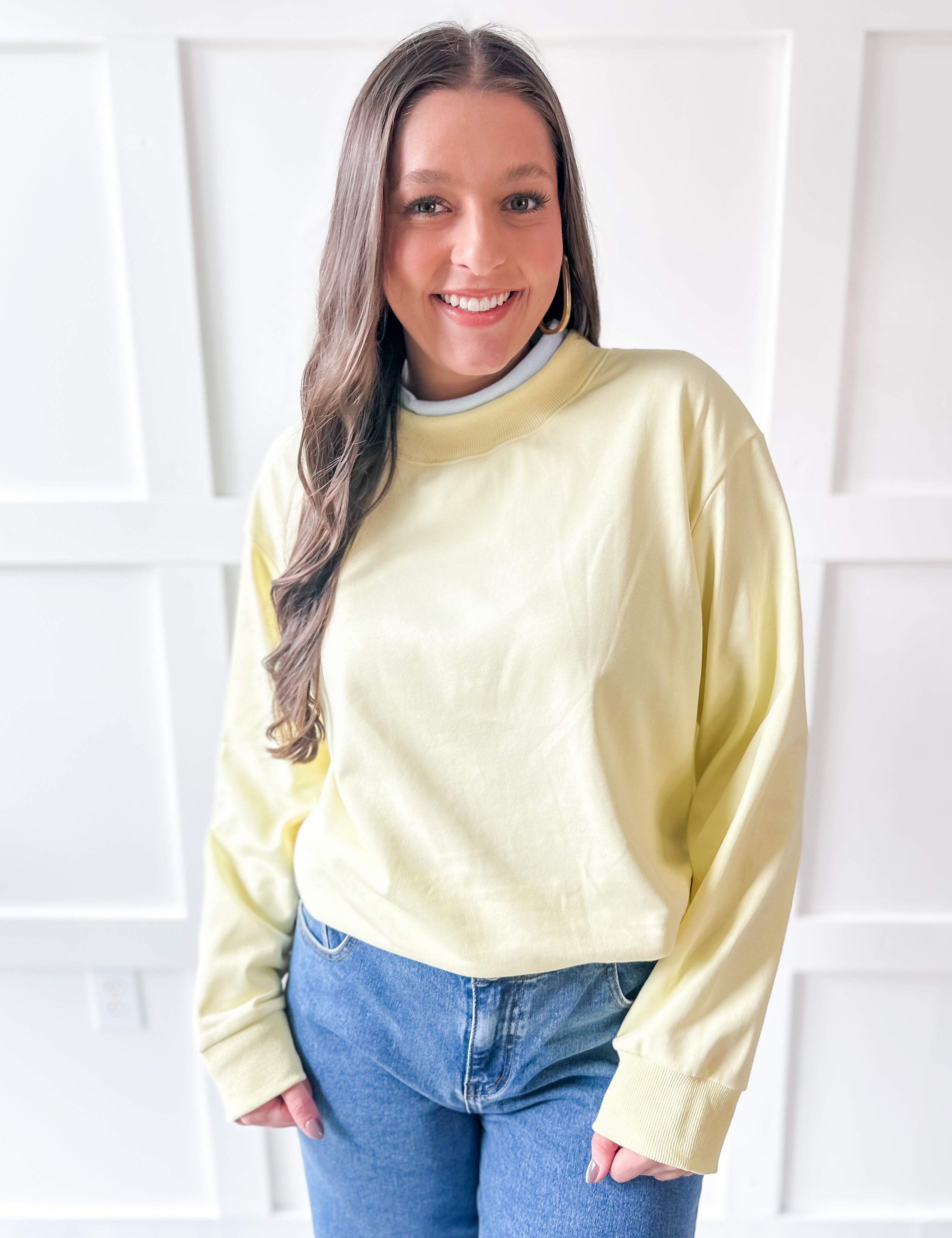 Contrast Mock Sweater- Yellow/Blue
