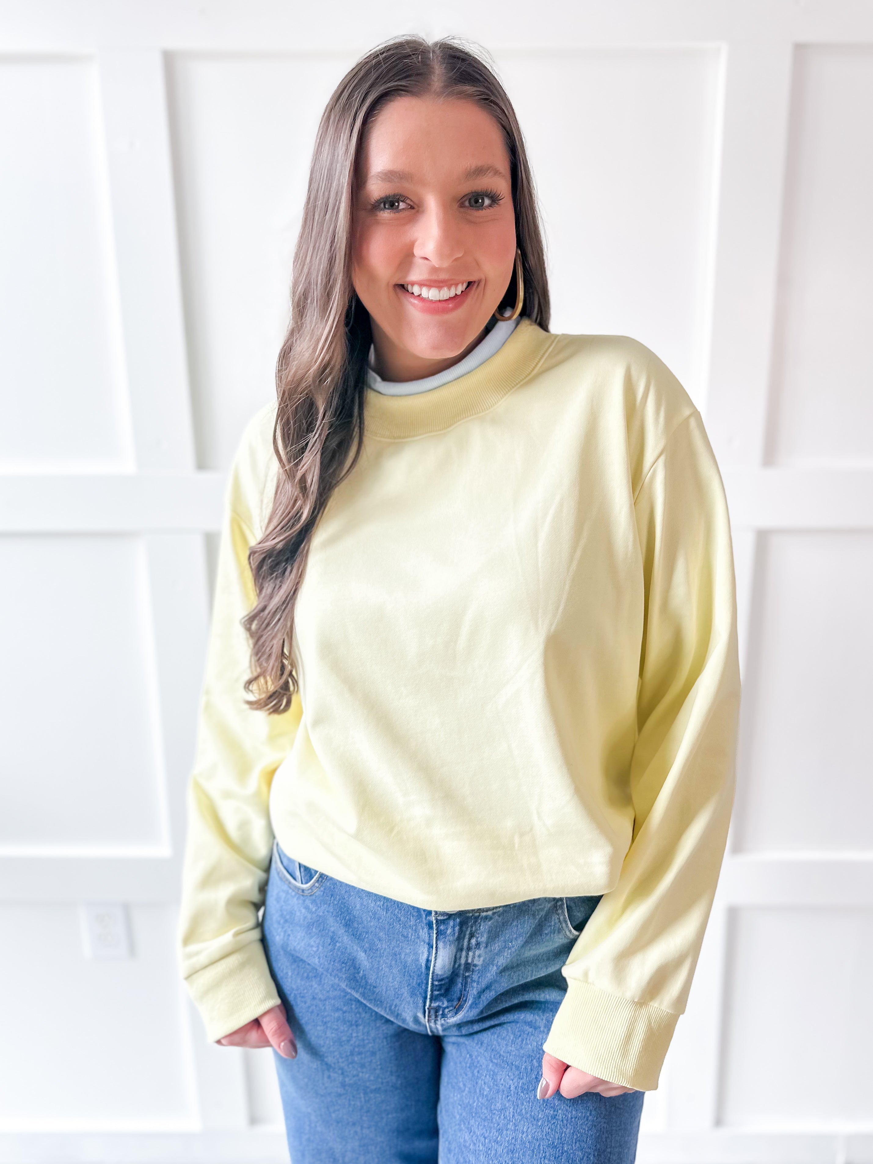 Contrast Mock Sweater- Yellow/Blue