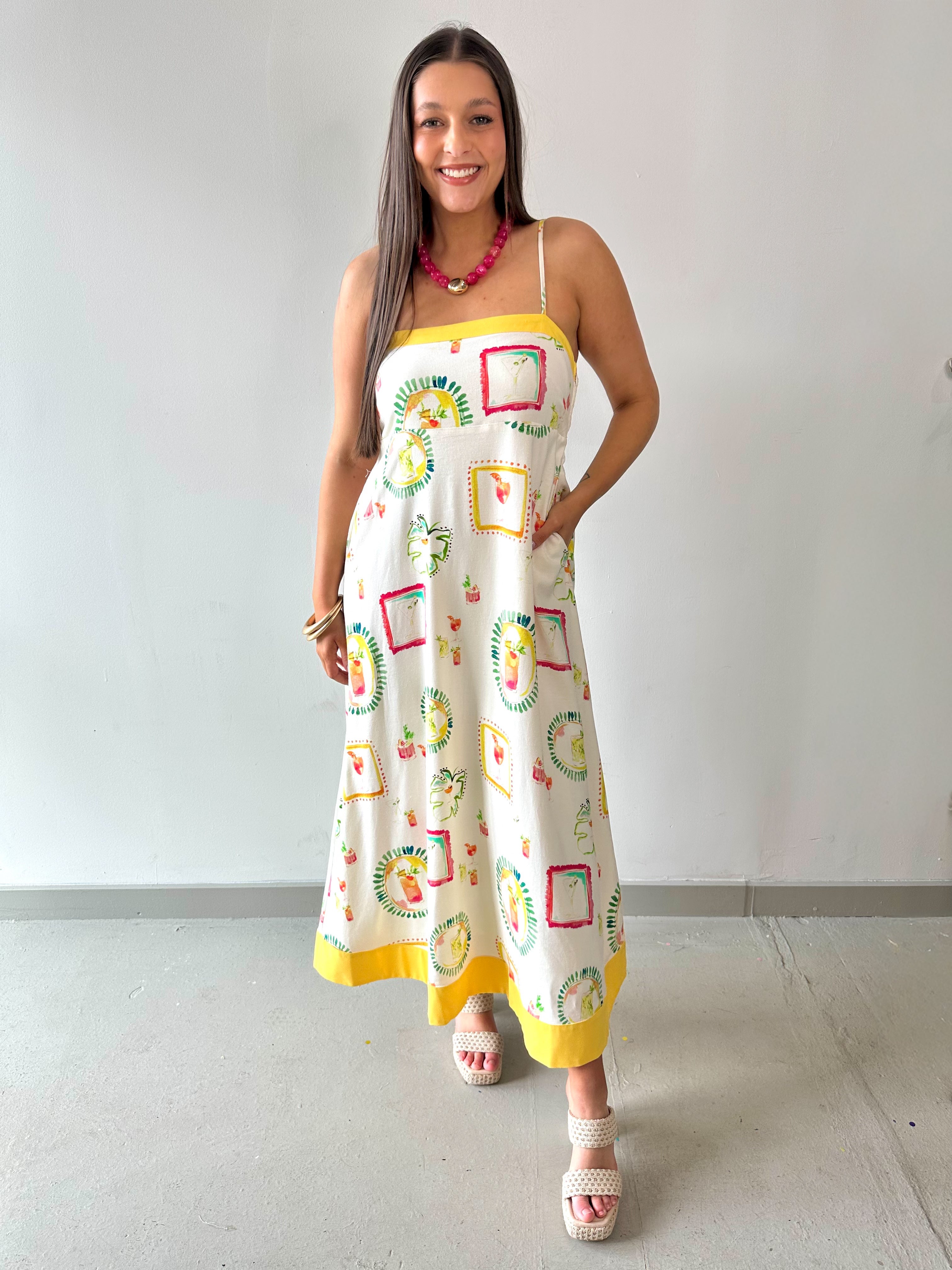 Contrast Multi Printed Midi Dress