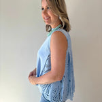 Contrast Pleated Eyelet Back Top