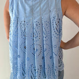 Contrast Pleated Eyelet Back Top