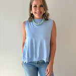 Contrast Pleated Eyelet Back Top