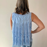 Contrast Pleated Eyelet Back Top