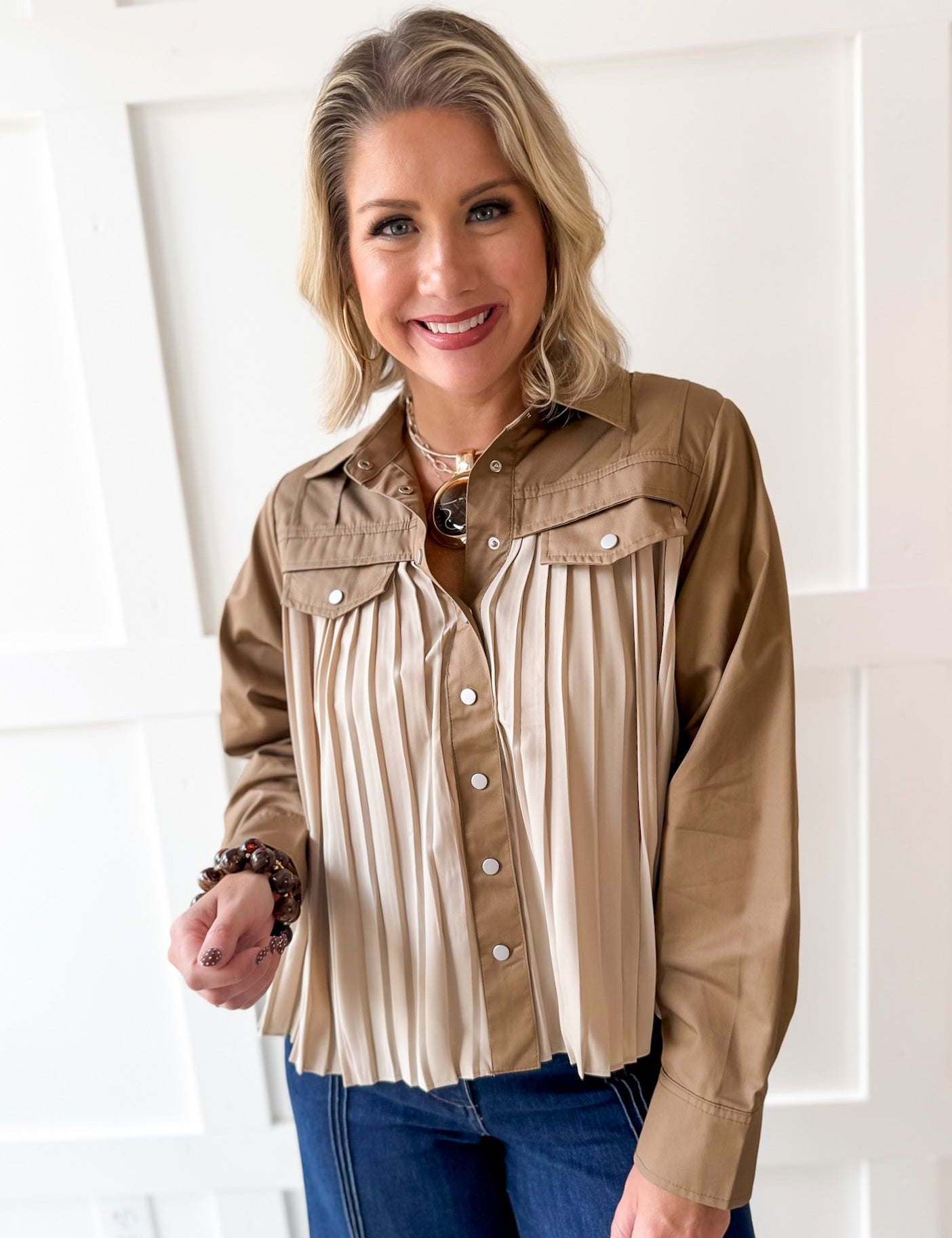 Contrast Pleated Panel Shirt