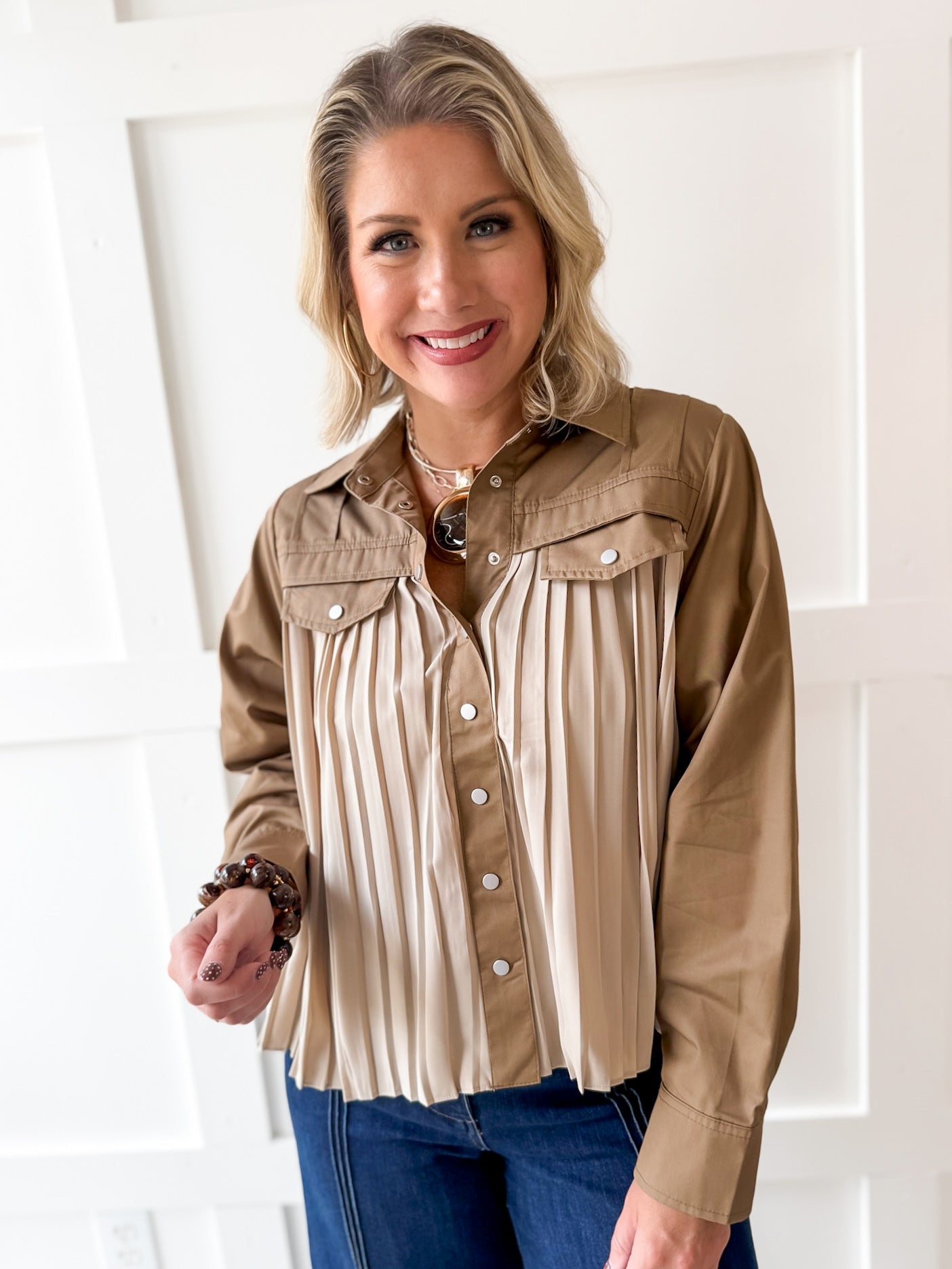 Contrast Pleated Panel Shirt