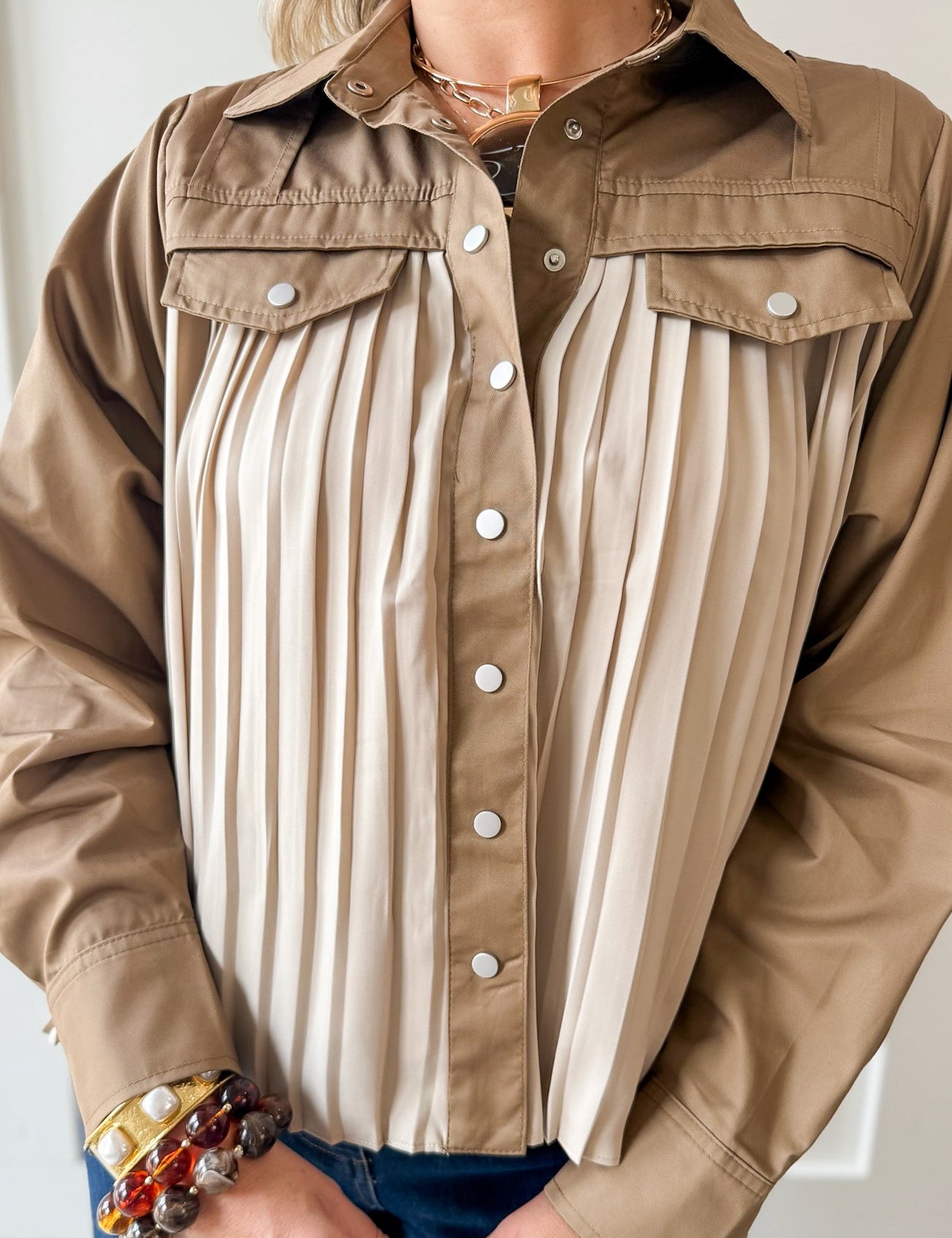 Contrast Pleated Panel Shirt