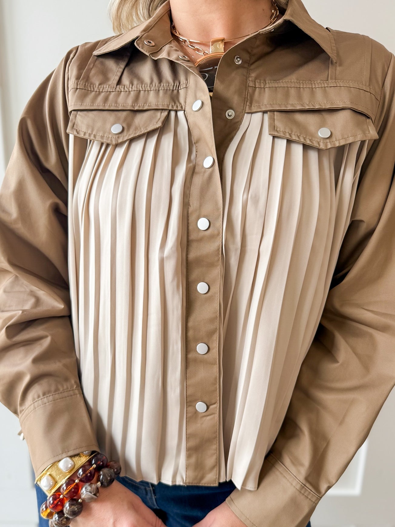 Contrast Pleated Panel Shirt
