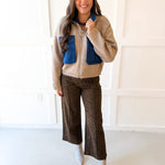 Contrast Pocket High Neck Jacket- Sandstone