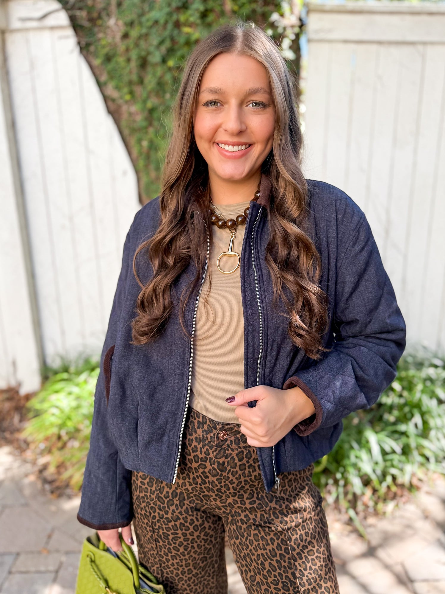 Contrast Quilted Jacket - Denim