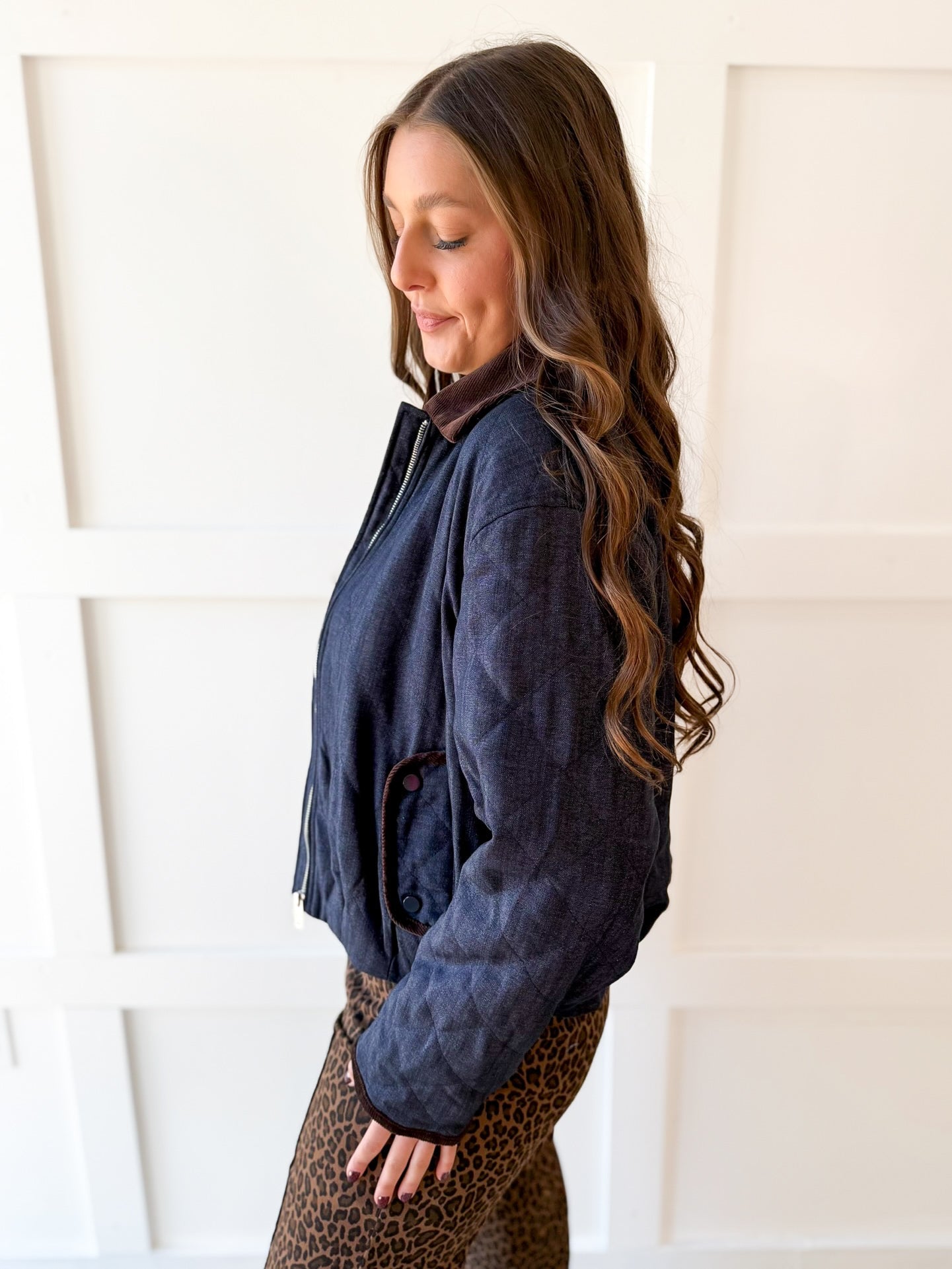 Contrast Quilted Jacket - Denim