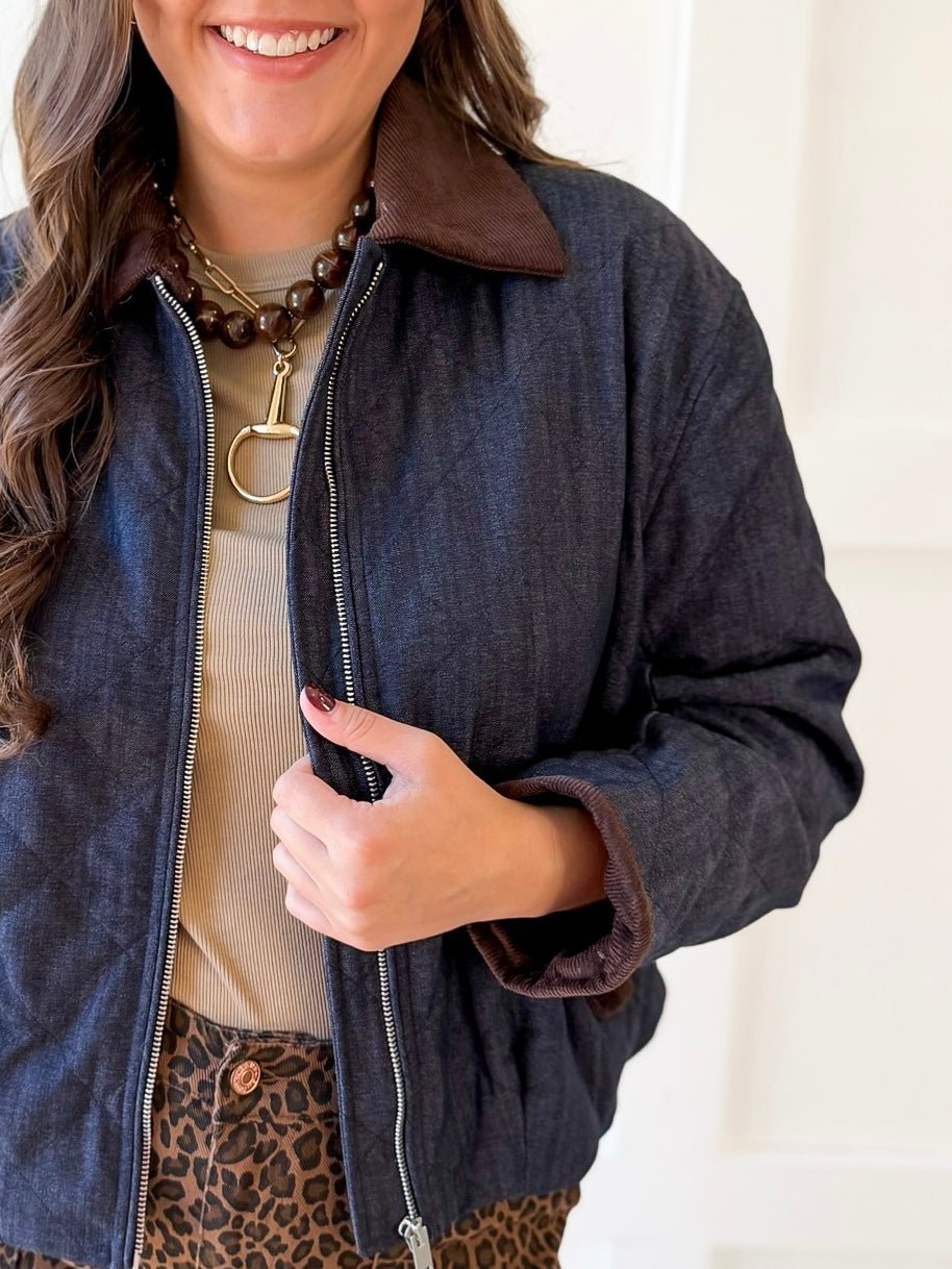 Contrast Quilted Jacket - Denim