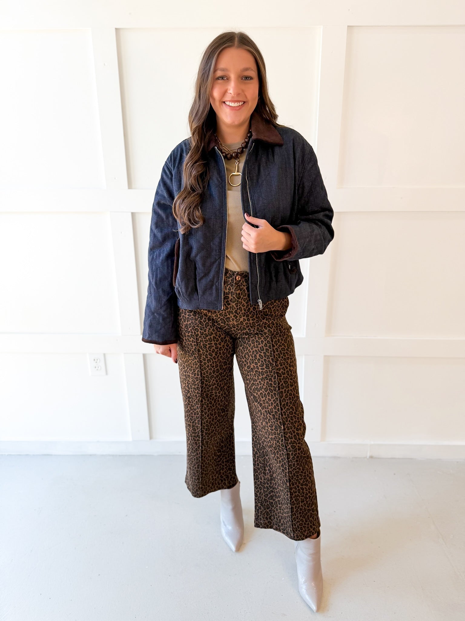 Contrast Quilted Jacket - Denim