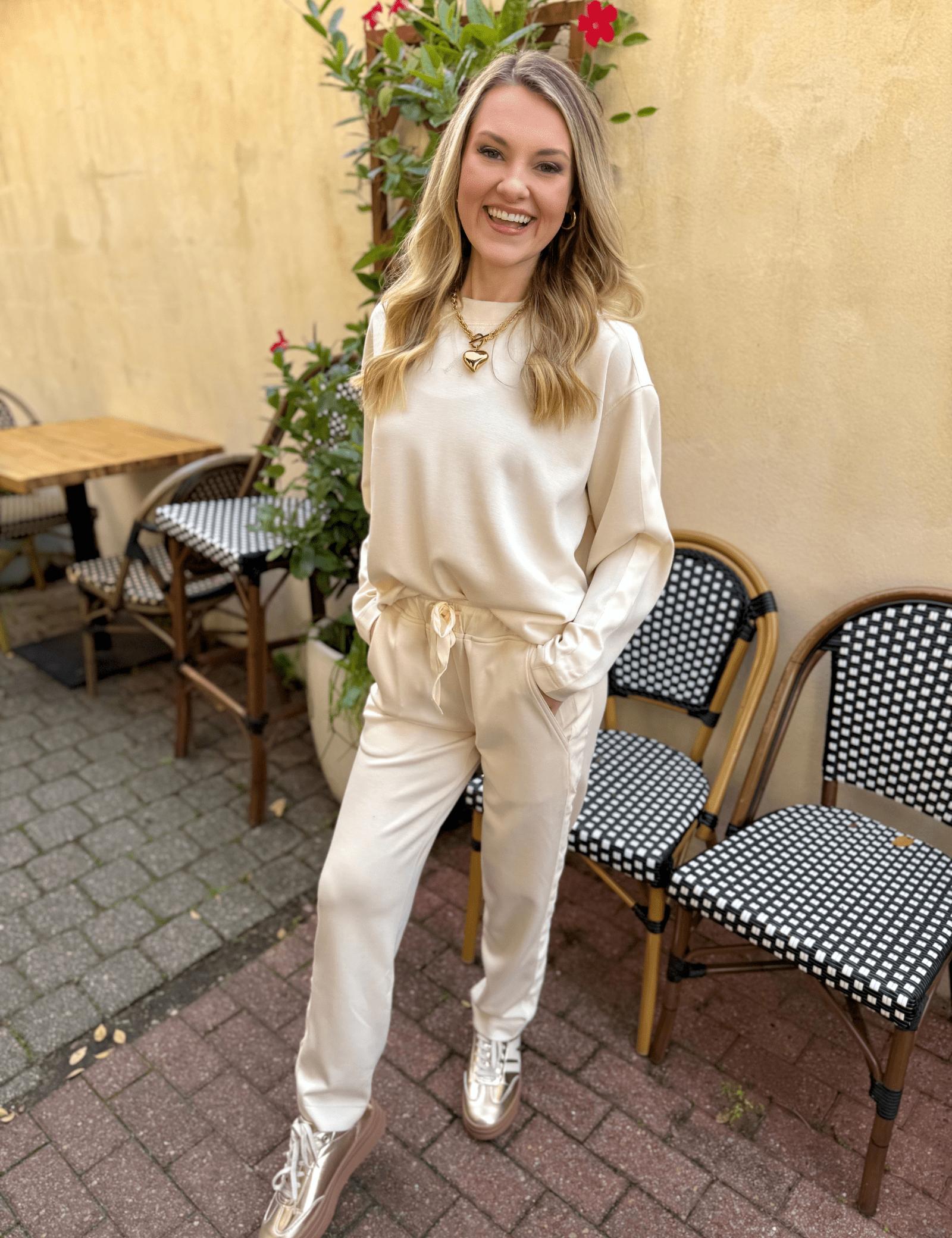 Contrast Satin Sweater & Pant Set