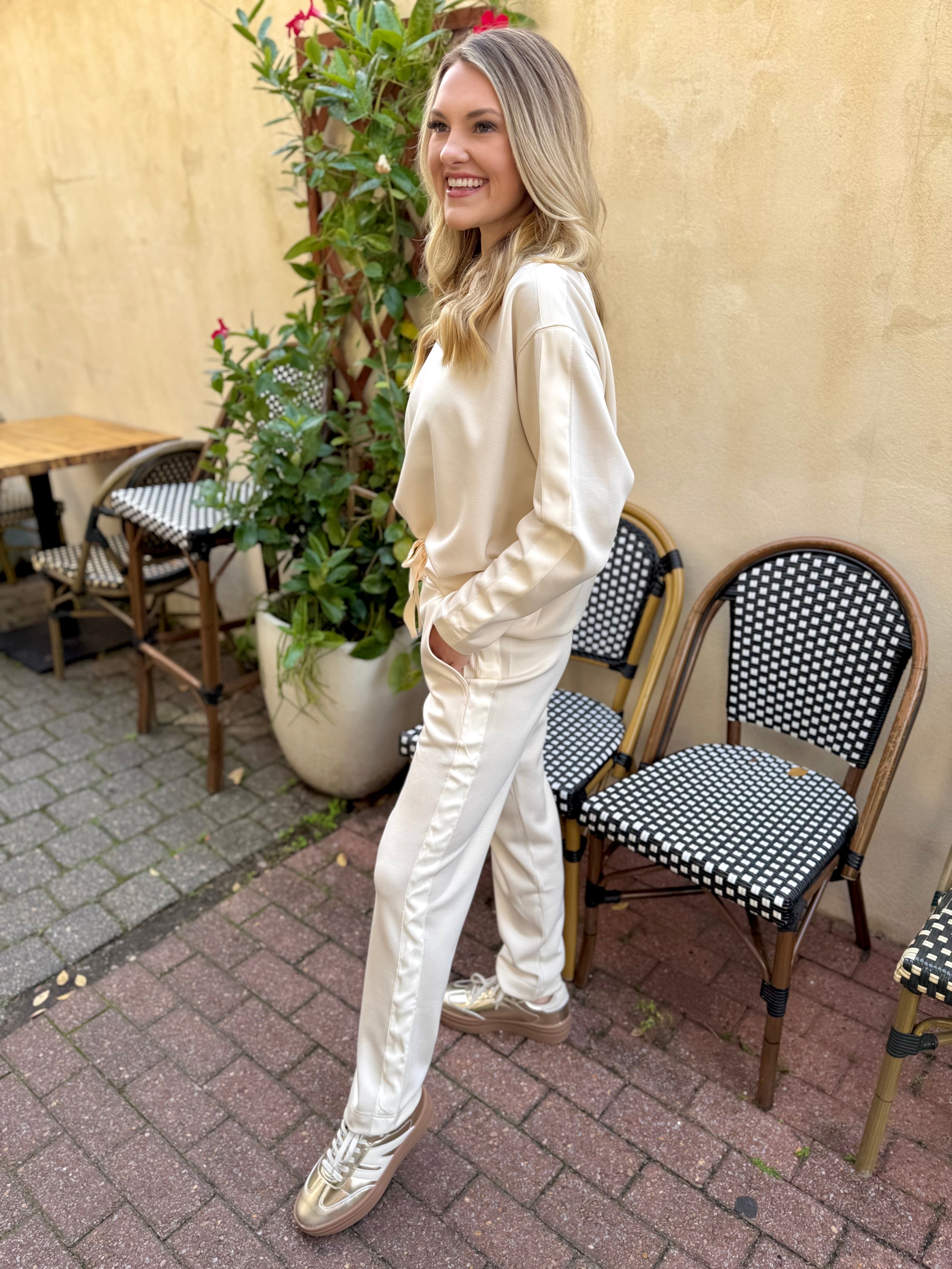 Contrast Satin Sweater & Pant Set