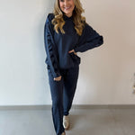 Contrast Satin Top & Pant Set - Navy