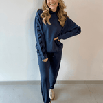 Contrast Satin Top & Pant Set - Navy