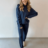Contrast Satin Top & Pant Set - Navy