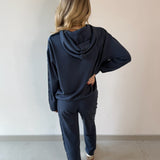 Contrast Satin Top & Pant Set - Navy