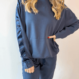 Contrast Satin Top & Pant Set - Navy