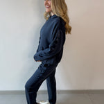 Contrast Satin Top & Pant Set - Navy