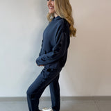 Contrast Satin Top & Pant Set - Navy