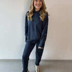 Contrast Satin Top & Pant Set - Navy