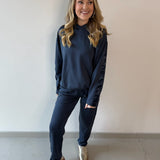 Contrast Satin Top & Pant Set - Navy