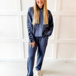 Contrast Satin Top & Pant Set - Navy