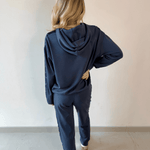 Contrast Satin Top & Pant Set - Navy