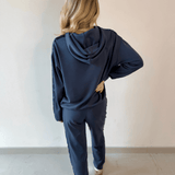 Contrast Satin Top & Pant Set - Navy