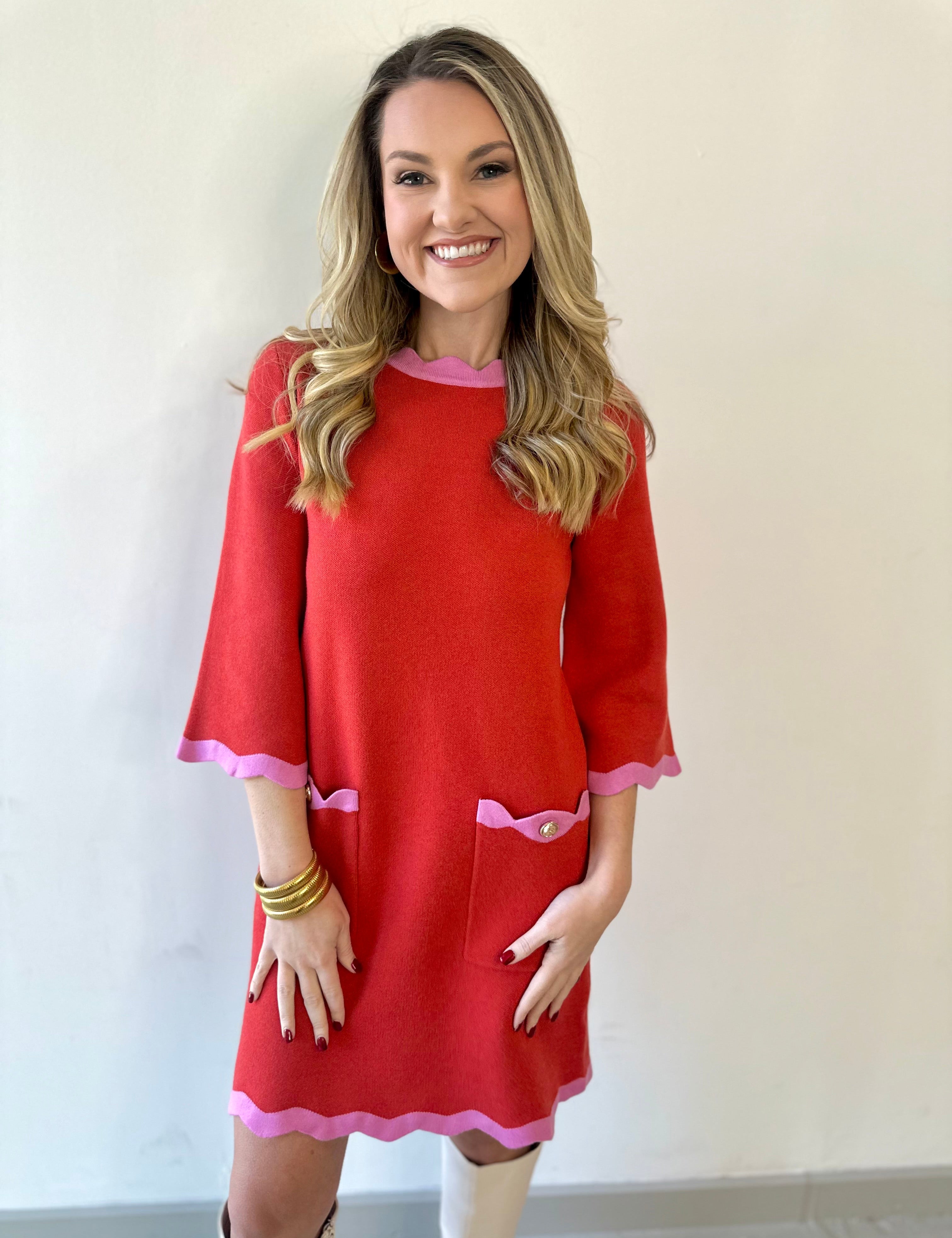 Contrast Scallop Sweater Dress