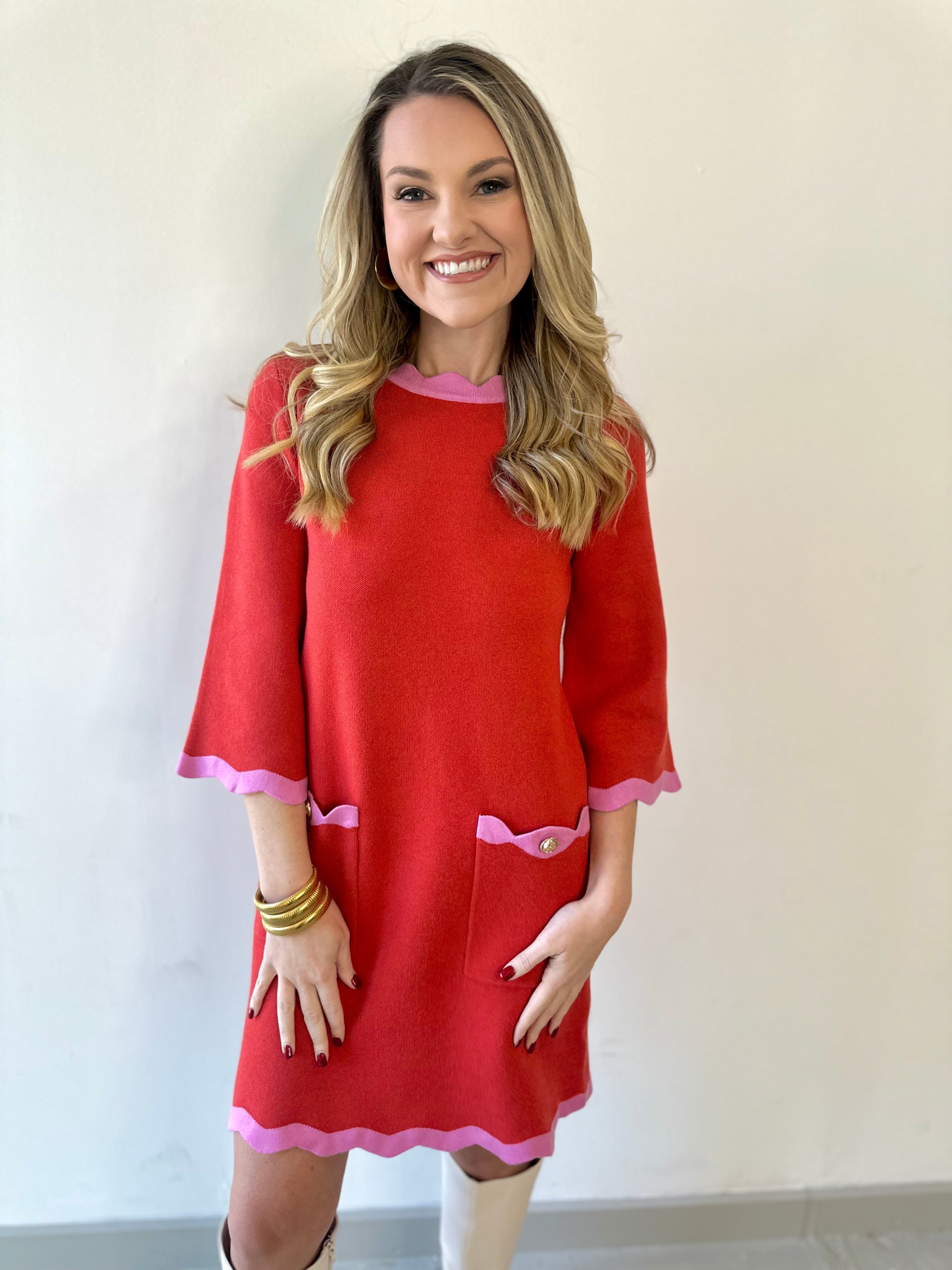 Contrast Scallop Sweater Dress