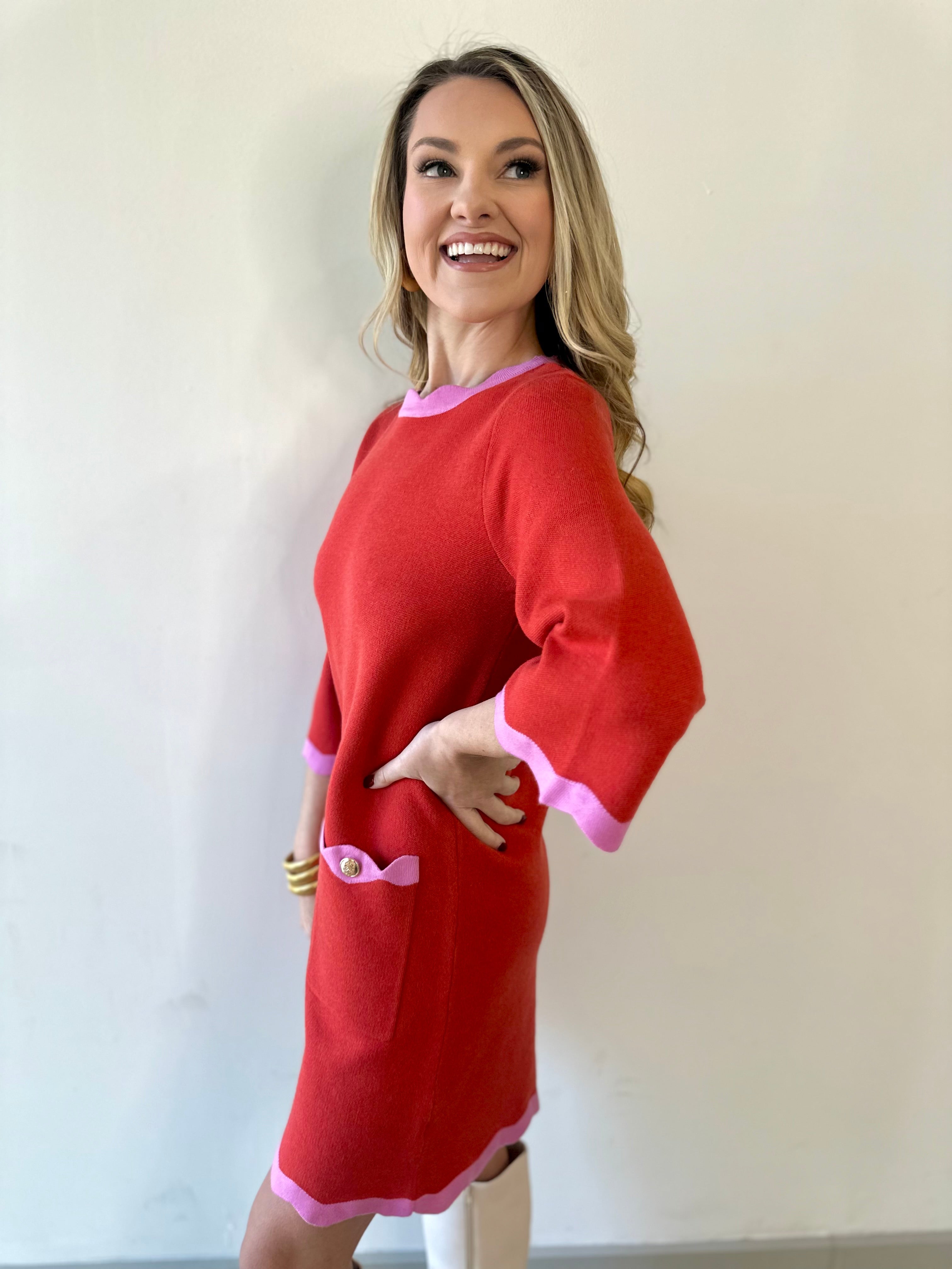 Contrast Scallop Sweater Dress