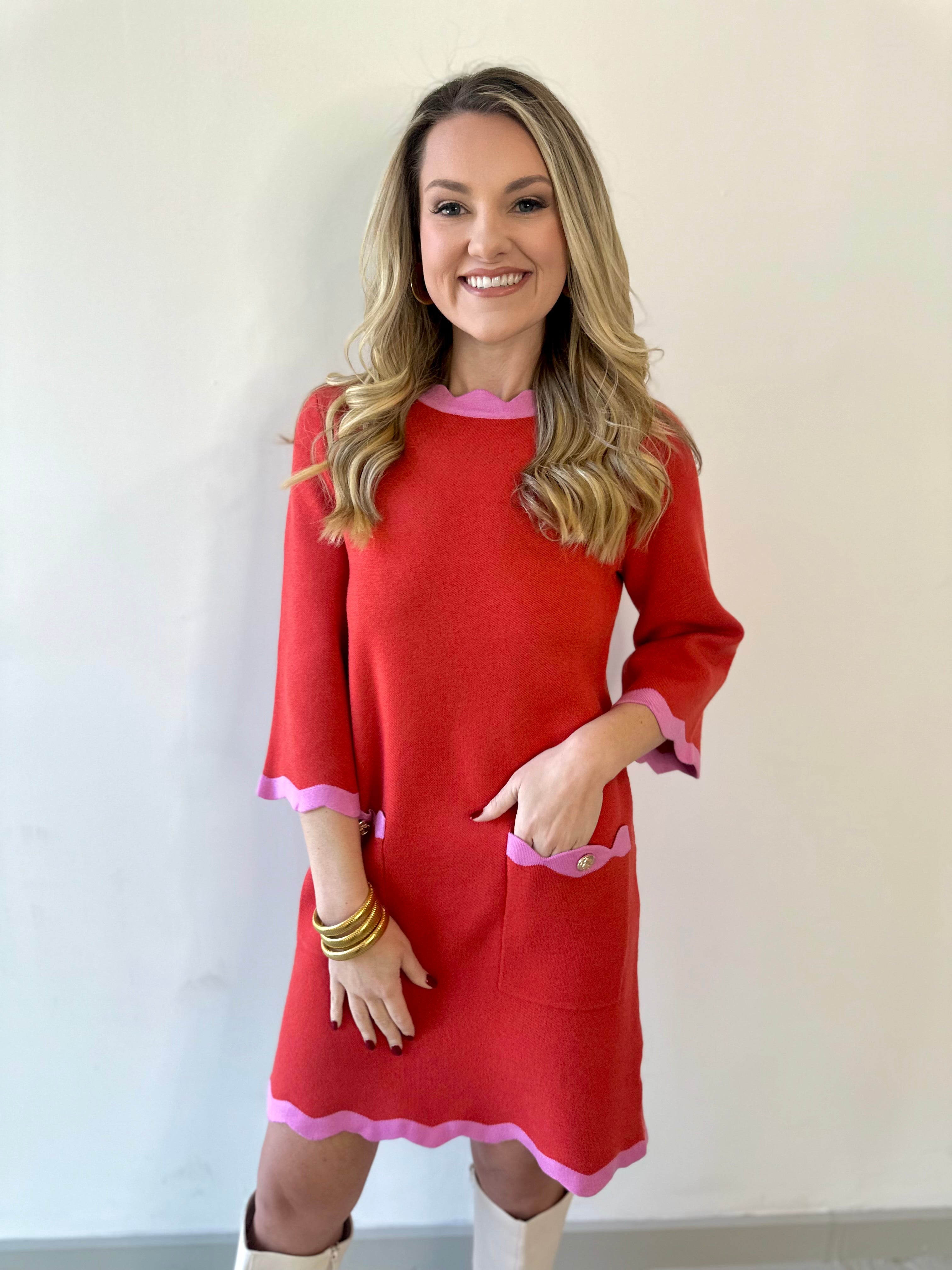 Contrast Scallop Sweater Dress