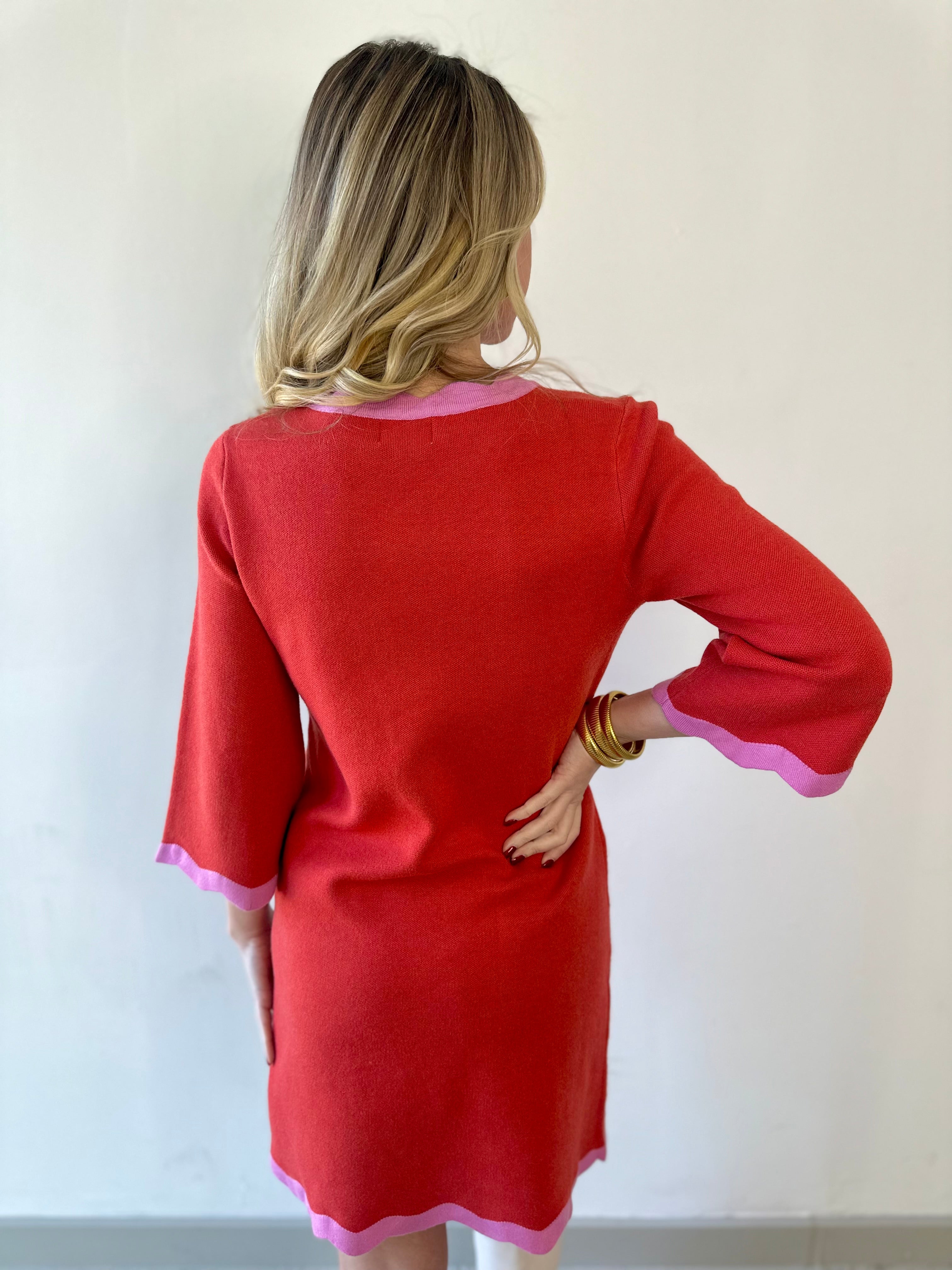 Contrast Scallop Sweater Dress