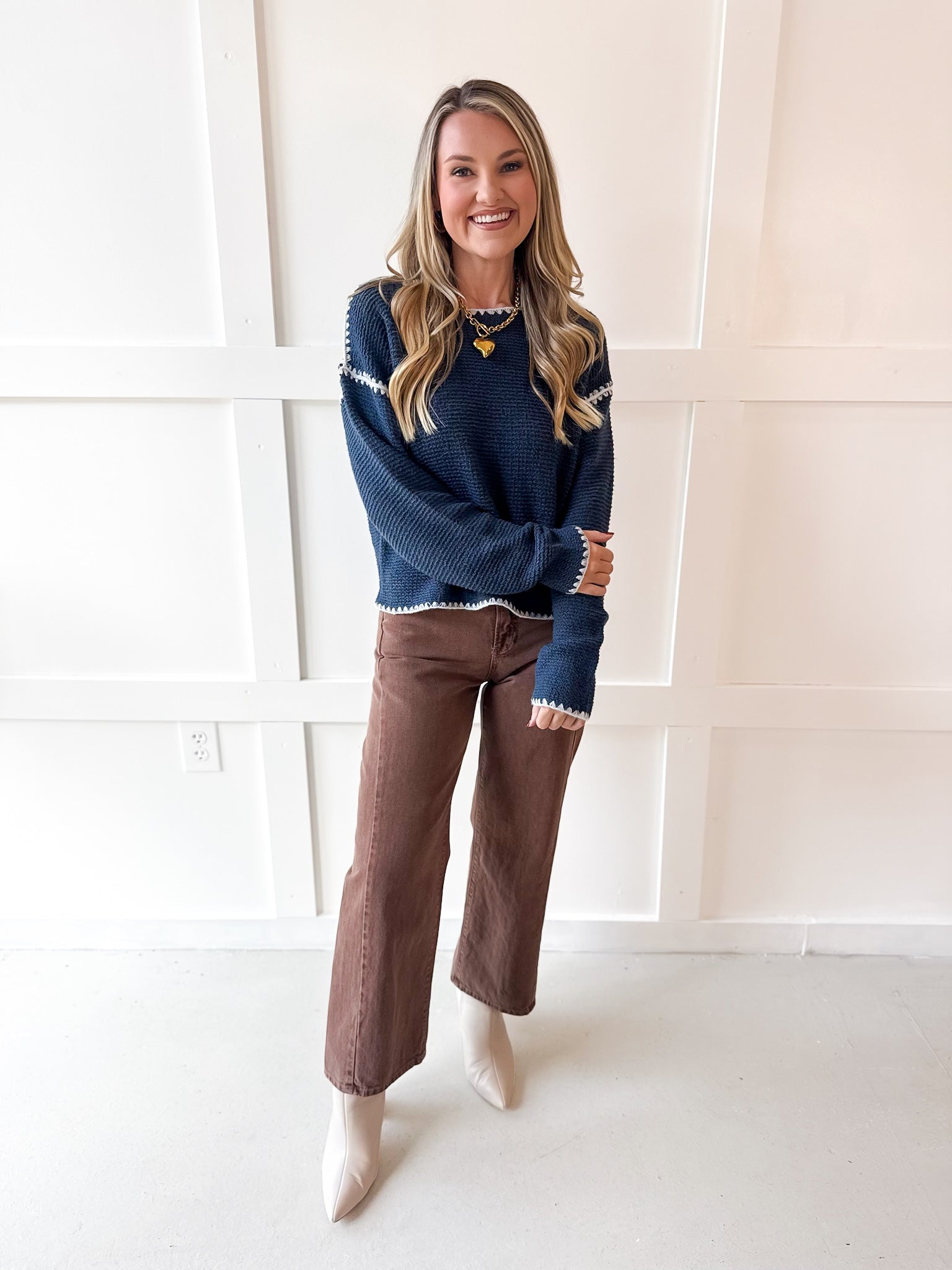 Contrast Stitch Sweater - Navy