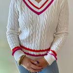 Contrast Stripe Cable Knit Sweater