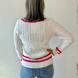 Contrast Stripe Cable Knit Sweater