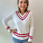 Contrast Stripe Cable Knit Sweater